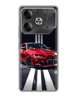 Чехол для TECNO Pova 6 с картинкой «Красная BMW на дороге»
