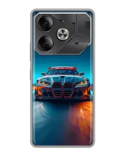 Чехол для TECNO Pova 6 с картинкой «BMW — огни неона»