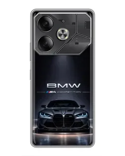 Чехол для TECNO Pova 6 с картинкой «BMW сквозь ночной город»