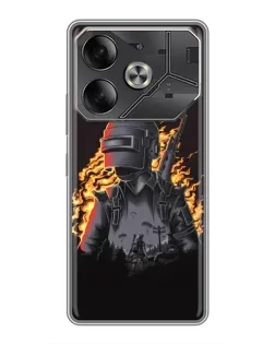 Чехол для TECNO Pova 6 с картинкой «PUBG — огненный силуэт»