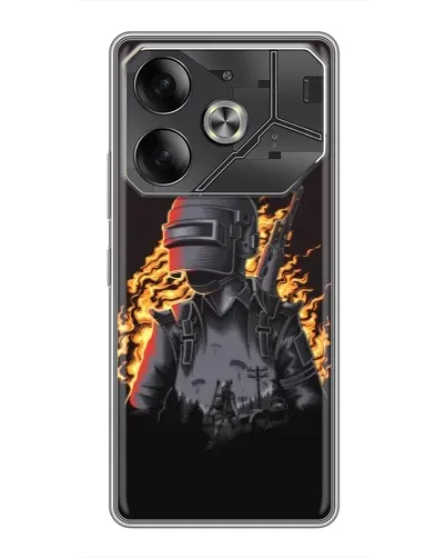Чехол для TECNO Pova 6 с картинкой «PUBG — огненный силуэт»