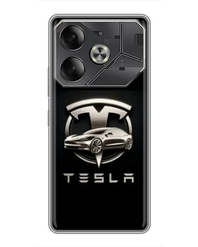 Чехол для TECNO Pova 6 с картинкой «Tesla — серебристое авто» Чехол для TECNO Pova 6 с картинкой «Tesla — серебристое авто»