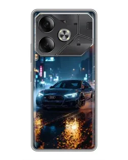 Чехол для TECNO Pova 6 с картинкой «Ночной город и Audi»