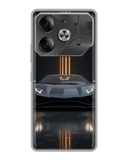 Чехол для TECNO Pova 6 с картинкой «Lamborghini золотые линии»