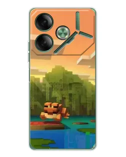 Чехол для TECNO Pova 7 5G с картинкой «Майнкрафт закат солнца»