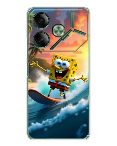 Чехол для TECNO Pova 7 5G с картинкой «Губка Боб серфингист»