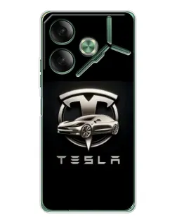 Чехол для TECNO Pova 7 5G с картинкой «Tesla — серебристое авто»