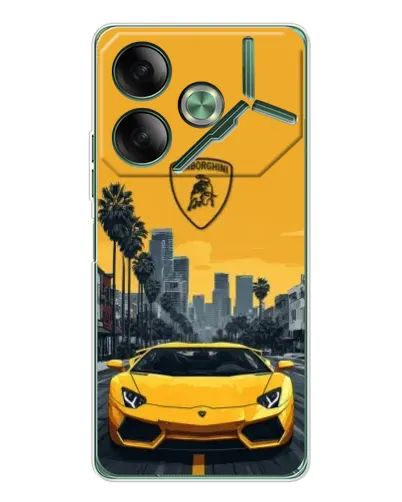 Чехол для TECNO Pova 7 5G с картинкой «Желтый Lamborghini город»