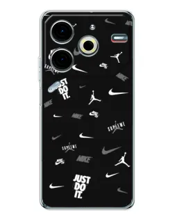 Чехол для TECNO Pova 7 Pro с картинкой «Nike Black Pattern»