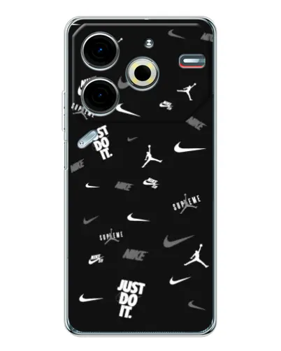 Чехол для TECNO Pova 7 Pro с картинкой «Nike Black Pattern» Чехол для TECNO Pova 7 Pro с картинкой «Nike Black Pattern»
