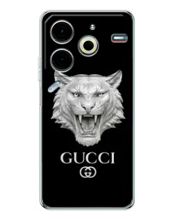 Чохол для TECNO Pova 7 Pro з картинкою «Gucci — срібний лев» Чохол для TECNO Pova 7 Pro з картинкою «Gucci — срібний лев»