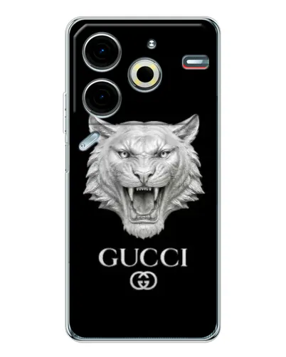Чехол для TECNO Pova 7 Pro с картинкой «Gucci — серебряный лев» Чехол для TECNO Pova 7 Pro с картинкой «Gucci — серебряный лев»