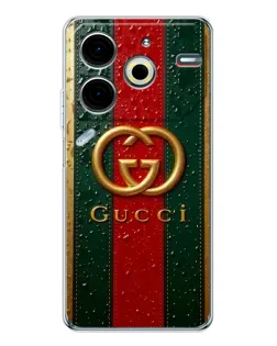 Чохол для TECNO Pova 7 Pro з картинкою «Gucci — фірмова смуга та золото» Чохол для TECNO Pova 7 Pro з картинкою «Gucci — фірмова смуга та золото»