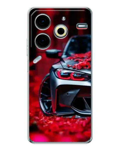 Чехол для TECNO Pova 7 Pro с картинкой «Спортивная BMW и цветы» Чехол для TECNO Pova 7 Pro с картинкой «Спортивная BMW и цветы»