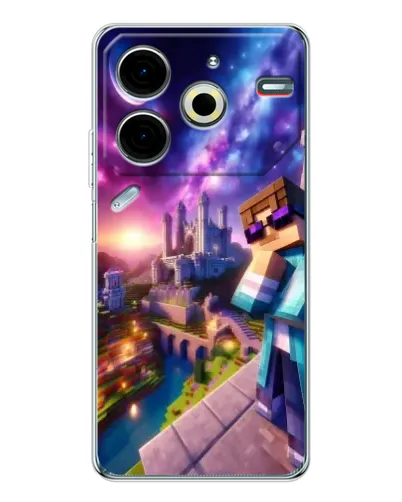 Чехол для TECNO Pova 7 Pro с картинкой «Стив и космос» Чехол для TECNO Pova 7 Pro с картинкой «Стив и космос»