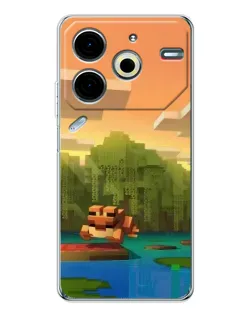 Чехол для TECNO Pova 7 Pro с картинкой «Майнкрафт закат солнца»