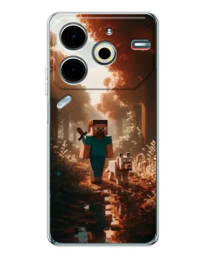 Чехол для TECNO Pova 7 Pro с картинкой «Стив в лесу» Чехол для TECNO Pova 7 Pro с картинкой «Стив в лесу»