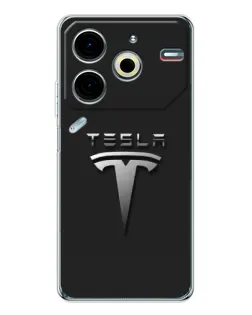 Чехол для TECNO Pova 7 Pro с картинкой «Стальной логотип Tesla»