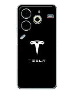 Чехол для TECNO Pova 7 Pro с картинкой «Tesla White Logo»