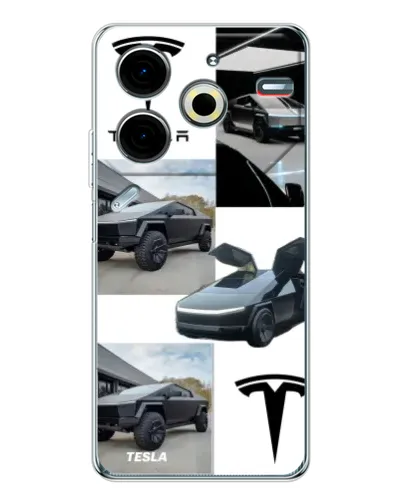 Чехол для TECNO Pova 7 Pro с картинкой «Коллаж Cybertruck Tesla» Чехол для TECNO Pova 7 Pro с картинкой «Коллаж Cybertruck Tesla»
