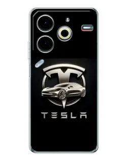 Чехол для TECNO Pova 7 Pro с картинкой «Tesla — серебристое авто»