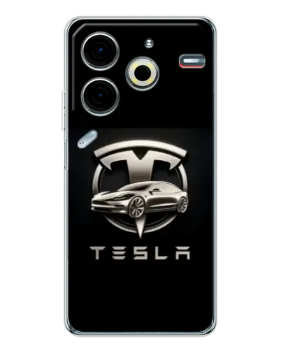 Чехол для TECNO Pova 7 Pro с картинкой «Tesla — серебристое авто» Чехол для TECNO Pova 7 Pro с картинкой «Tesla — серебристое авто»