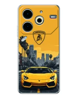 Чехол для TECNO Pova 7 Pro с картинкой «Желтый Lamborghini город» Чехол для TECNO Pova 7 Pro с картинкой «Желтый Lamborghini город»
