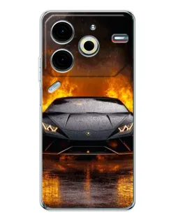 Чехол для TECNO Pova 7 Pro с картинкой «Lamborghini в огне» Чехол для TECNO Pova 7 Pro с картинкой «Lamborghini в огне»