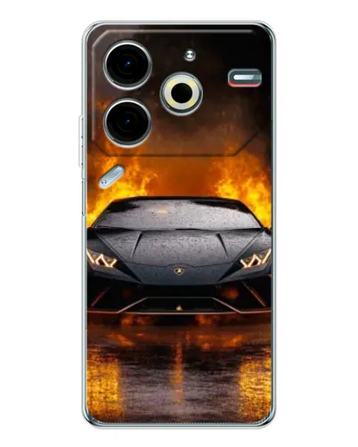 Чехол для TECNO Pova 7 Pro с картинкой «Lamborghini в огне»