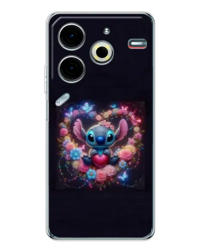Чехол для TECNO Pova 7 Pro с картинкой «Stitch в цветах»