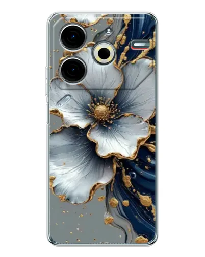 Чехол для TECNO Pova 7 Pro с картинкой «Белый цветок и золотой флюид» Чехол для TECNO Pova 7 Pro с картинкой «Белый цветок и золотой флюид»