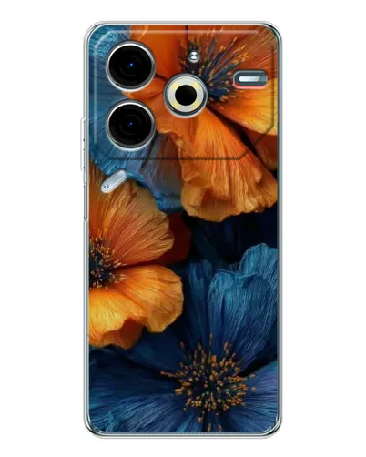Чехол для TECNO Pova 7 Pro с картинкой «Яркая сине-оранжевая флора» Чехол для TECNO Pova 7 Pro с картинкой «Яркая сине-оранжевая флора»