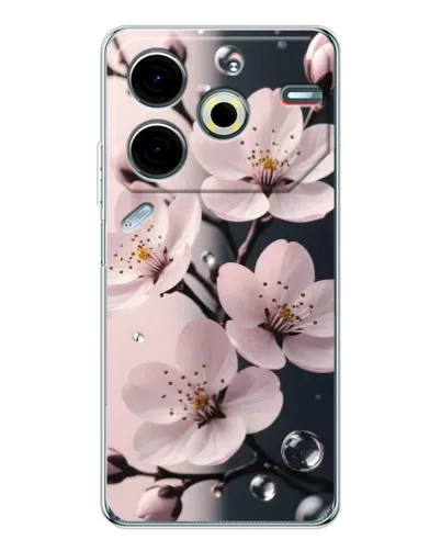 Чехол для TECNO Pova 7 Pro с картинкой «Нежная сакура и капли» Чехол для TECNO Pova 7 Pro с картинкой «Нежная сакура и капли»