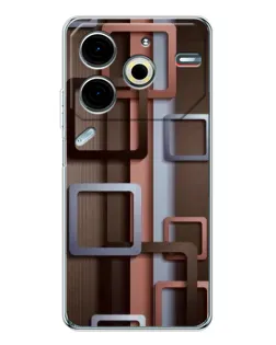 Чехол для TECNO Pova 7 Pro с картинкой «Коричневые объемные квадраты»