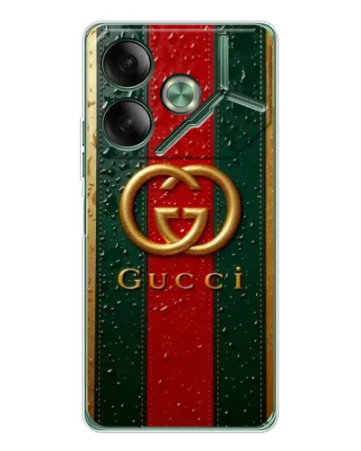 Чехол для TECNO Pova 7 Ultra с картинкой «Gucci — фирменная полоса и золото» Чехол для TECNO Pova 7 Ultra с картинкой «Gucci — фирменная полоса и золото»