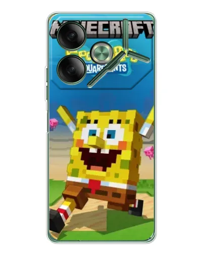Чехол для TECNO Pova 7 Ultra с картинкой «Губка Боб Minecraft» Чехол для TECNO Pova 7 Ultra с картинкой «Губка Боб Minecraft»