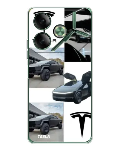 Чехол для TECNO Pova 7 Ultra с картинкой «Коллаж Cybertruck Tesla»