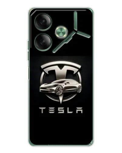 Чехол для TECNO Pova 7 Ultra с картинкой «Tesla — серебристое авто»