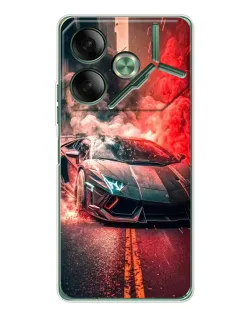 Чехол для TECNO Pova 7 Ultra с картинкой «Lamborghini красный дым»