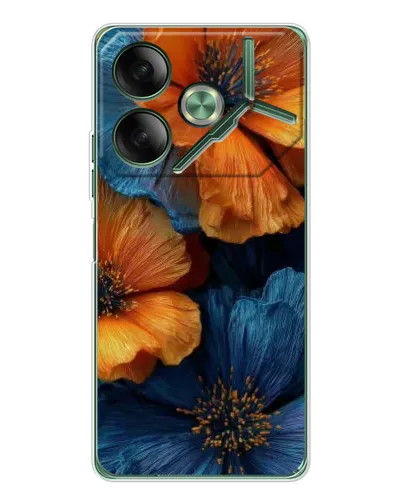 Чехол для TECNO Pova 7 Ultra с картинкой «Яркая сине-оранжевая флора» Чехол для TECNO Pova 7 Ultra с картинкой «Яркая сине-оранжевая флора»