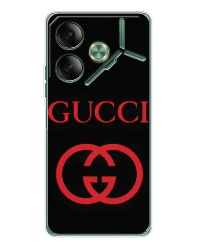 Чехол для TECNO Pova 7 с картинкой «Gucci — красный логотип»