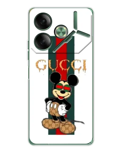 Чехол для TECNO Pova 7 с картинкой «Микки Маус Gucci — полосы»