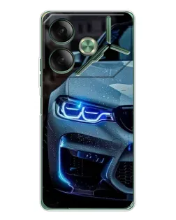Чехол для TECNO Pova 7 с картинкой «Взгляд BMW с синими фарами»