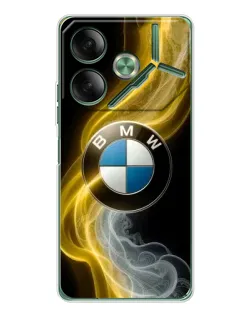 Чехол для TECNO Pova 7 с картинкой «Золотистый дым BMW»