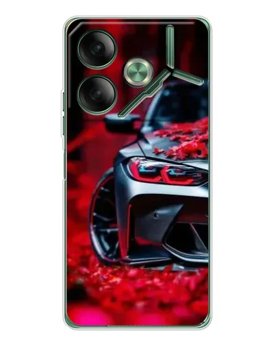 Чехол для TECNO Pova 7 с картинкой «Спортивная BMW и цветы»