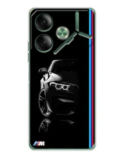 Чехол для TECNO Pova 7 с картинкой «Силуэт BMW в темноте»