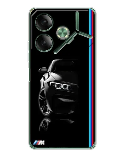 Чехол для TECNO Pova 7 с картинкой «Силуэт BMW в темноте»