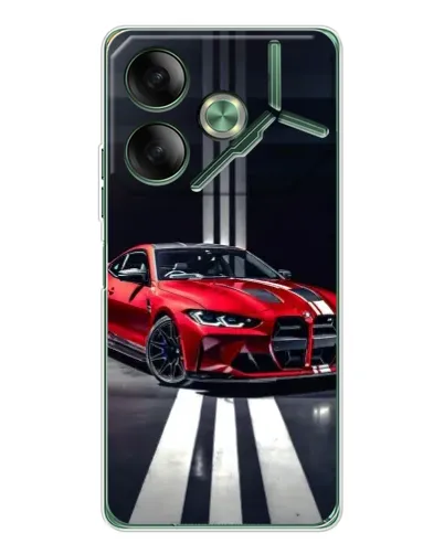 Чехол для TECNO Pova 7 с картинкой «Красная BMW на дороге»