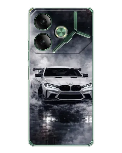 Чехол для TECNO Pova 7 с картинкой «BMW сквозь туман»