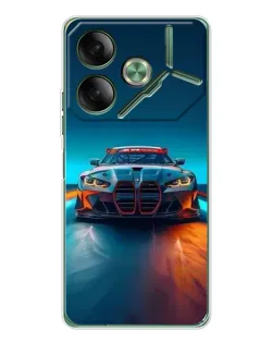 Чехол для TECNO Pova 7 с картинкой «BMW — огни неона»